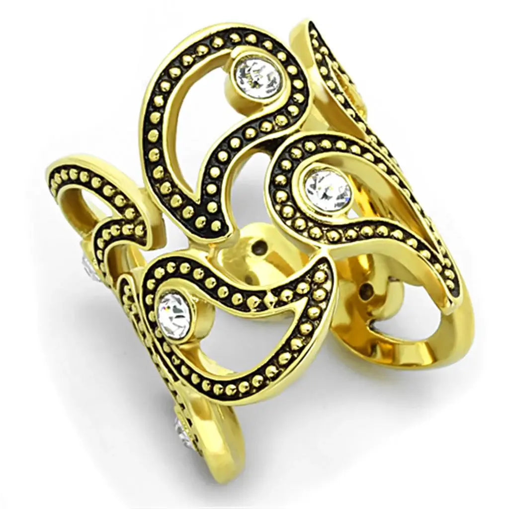 TK1506 - IP Gold(Ion Plating) Stainless Steel Ring with Top Grade Crystal in Clear - Alamode - Flyclothing LLC