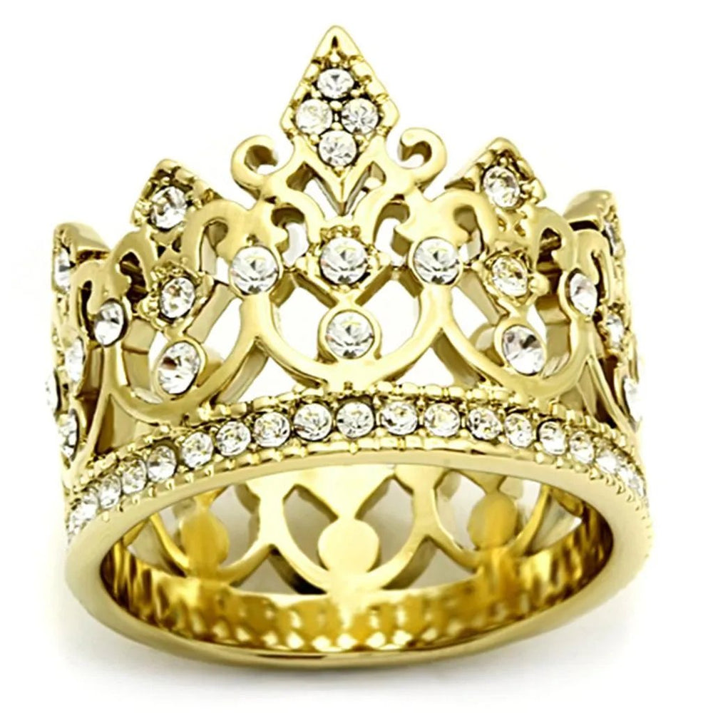 TK1507 - IP Gold(Ion Plating) Stainless Steel Ring with Top Grade Crystal  in Clear - Alamode