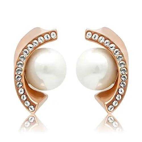 TK1510 - IP Rose Gold(Ion Plating) Stainless Steel Earrings with Synthetic Pearl in White - Alamode