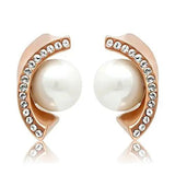 TK1510 - IP Rose Gold(Ion Plating) Stainless Steel Earrings with Synthetic Pearl in White - Alamode