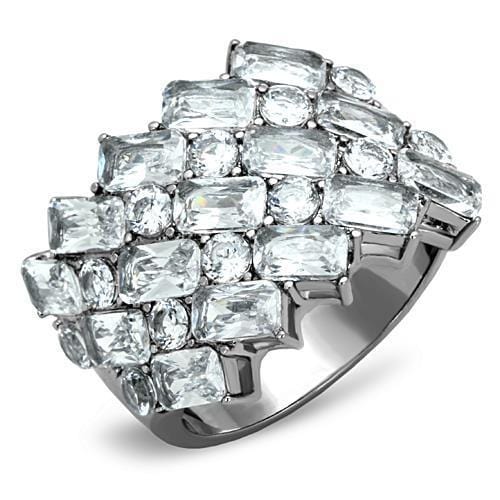 TK1522 - High polished (no plating) Stainless Steel Ring with AAA Grade CZ  in Clear - Alamode