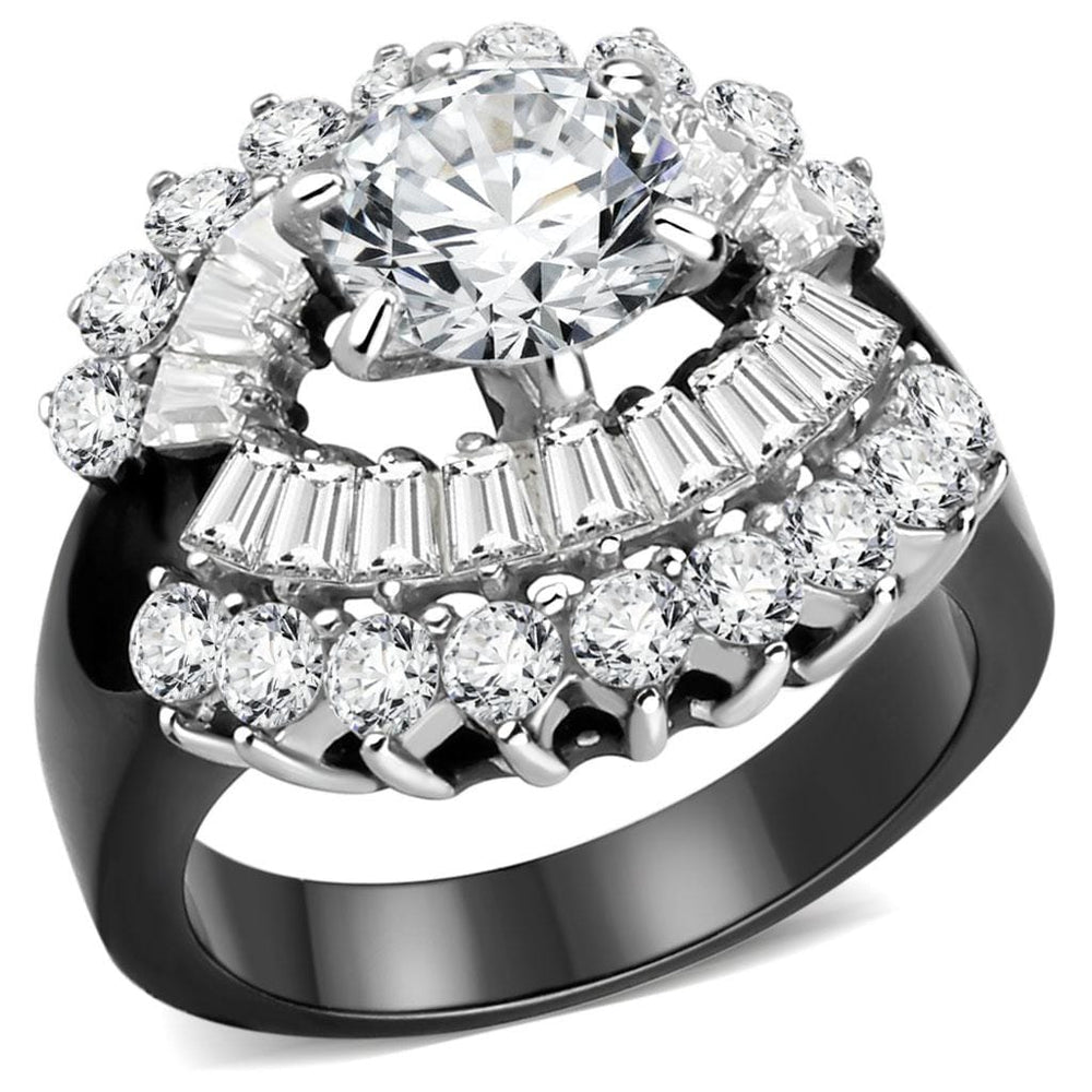 TK1523 - Two-Tone IP Black Stainless Steel Ring with AAA Grade CZ  in Clear - Alamode
