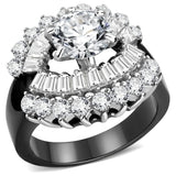 TK1523 - Two-Tone IP Black Stainless Steel Ring with AAA Grade CZ  in Clear - Alamode