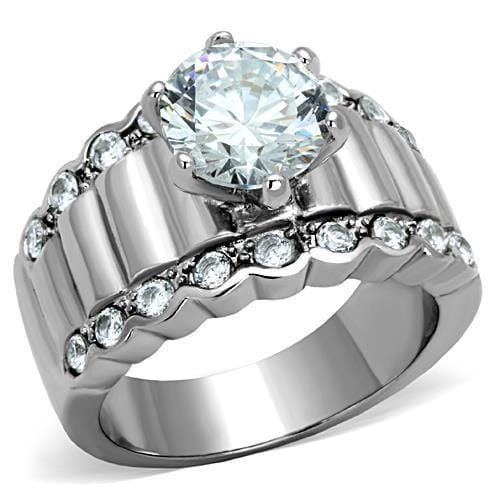 TK1524 - High polished (no plating) Stainless Steel Ring with AAA Grade CZ  in Clear - Alamode