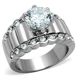 TK1524 - High polished (no plating) Stainless Steel Ring with AAA Grade CZ  in Clear - Alamode