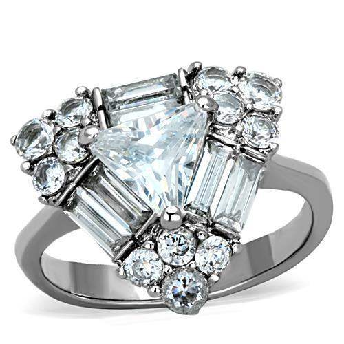 TK1527 - High polished (no plating) Stainless Steel Ring with AAA Grade CZ in Clear - Alamode - Flyclothing LLC