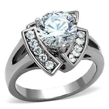 TK1528 - High polished (no plating) Stainless Steel Ring with AAA Grade CZ  in Clear