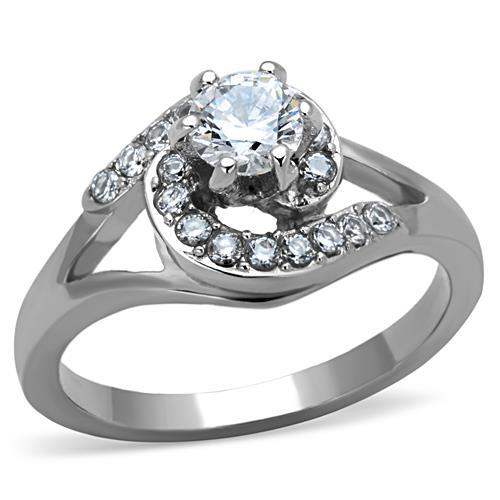 TK1529 - High polished (no plating) Stainless Steel Ring with AAA Grade CZ in Clear - Alamode - Flyclothing LLC