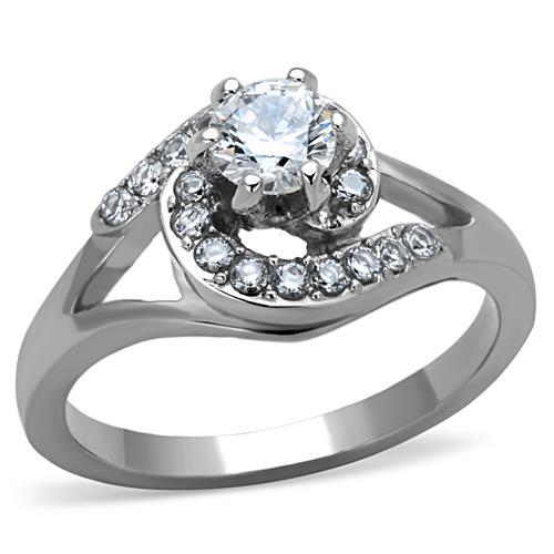 TK1529 - High polished (no plating) Stainless Steel Ring with AAA Grade CZ  in Clear - Alamode