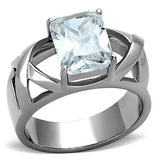 TK1530 - High polished (no plating) Stainless Steel Ring with AAA Grade CZ  in Clear - Alamode