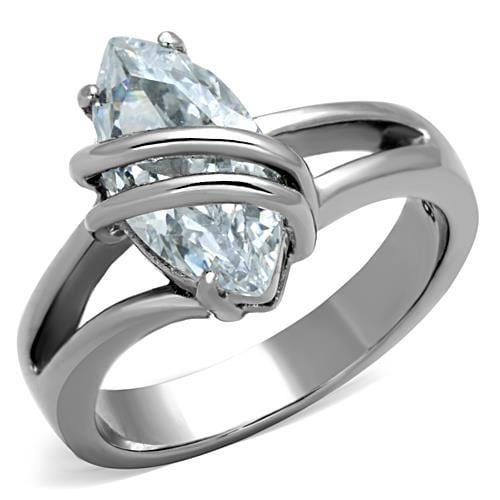 TK1531 - High polished (no plating) Stainless Steel Ring with AAA Grade CZ  in Clear - Alamode