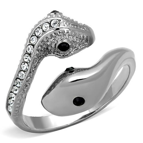TK1532 - High polished (no plating) Stainless Steel Ring with Top Grade Crystal  in Jet - Alamode