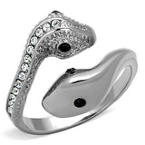 TK1532 - High polished (no plating) Stainless Steel Ring with Top Grade Crystal  in Jet - Alamode