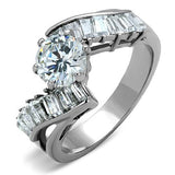 TK1533 - High polished (no plating) Stainless Steel Ring with AAA Grade CZ  in Clear - Alamode