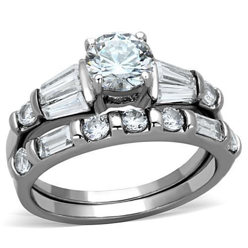 TK1535 - High polished (no plating) Stainless Steel Ring with AAA Grade CZ  in Clear - Alamode