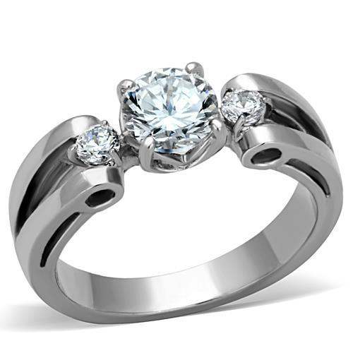 TK1537 - High polished (no plating) Stainless Steel Ring with AAA Grade CZ in Clear - Alamode - Flyclothing LLC