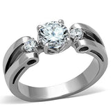 TK1537 - High polished (no plating) Stainless Steel Ring with AAA Grade CZ  in Clear - Alamode