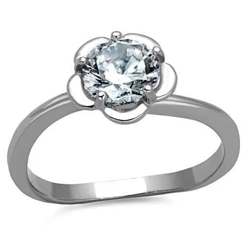 TK1540 - High polished (no plating) Stainless Steel Ring with AAA Grade CZ  in Clear - Alamode