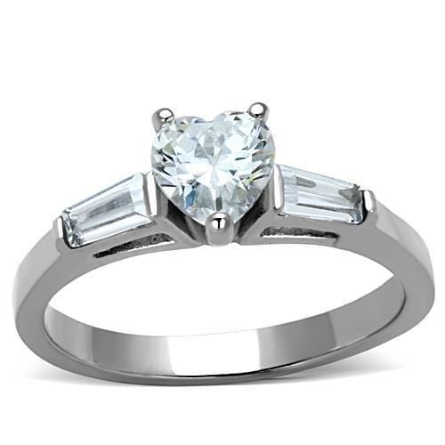 TK1541 - High polished (no plating) Stainless Steel Ring with AAA Grade CZ  in Clear - Alamode