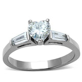 TK1541 - High polished (no plating) Stainless Steel Ring with AAA Grade CZ  in Clear - Alamode