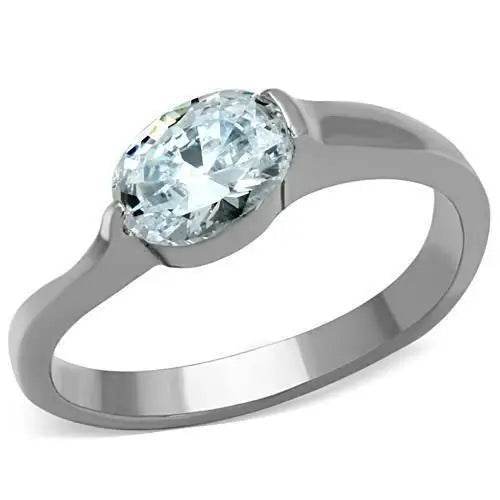TK1542 - High polished (no plating) Stainless Steel Ring with AAA Grade CZ in Clear - Alamode - Flyclothing LLC