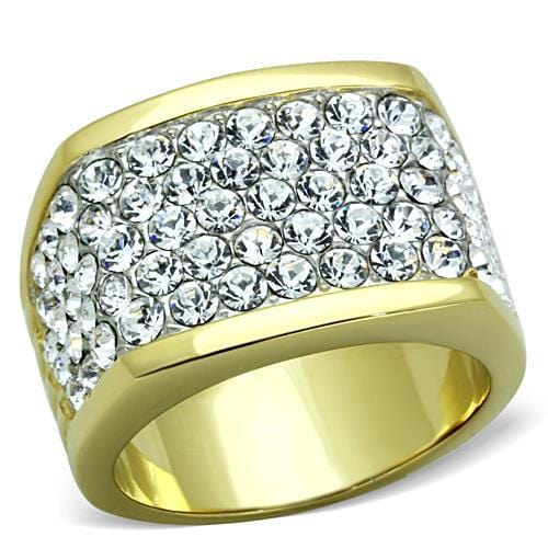 TK1545 - Two-Tone IP Gold (Ion Plating) Stainless Steel Ring with Top Grade Crystal  in Clear - Alamode