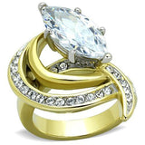 TK1546 - Two-Tone IP Gold (Ion Plating) Stainless Steel Ring with AAA Grade CZ  in Clear - Alamode