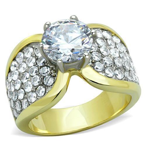 TK1547 - Two-Tone IP Gold (Ion Plating) Stainless Steel Ring with AAA Grade CZ  in Clear - Alamode