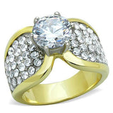 TK1547 - Two-Tone IP Gold (Ion Plating) Stainless Steel Ring with AAA Grade CZ  in Clear - Alamode