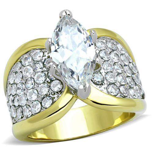 TK1548 - Two-Tone IP Gold (Ion Plating) Stainless Steel Ring with AAA Grade CZ in Clear - Alamode - Flyclothing LLC