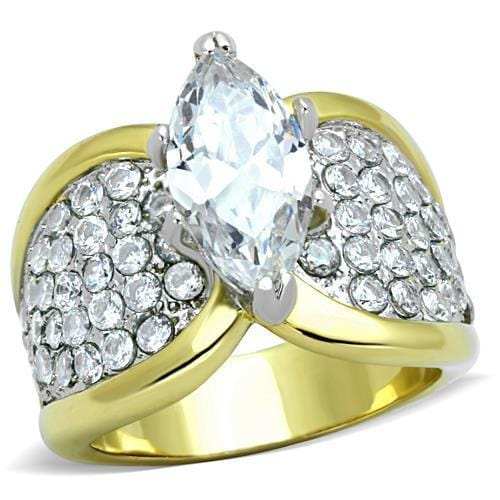 TK1548 - Two-Tone IP Gold (Ion Plating) Stainless Steel Ring with AAA Grade CZ in Clear - Alamode - Flyclothing LLC