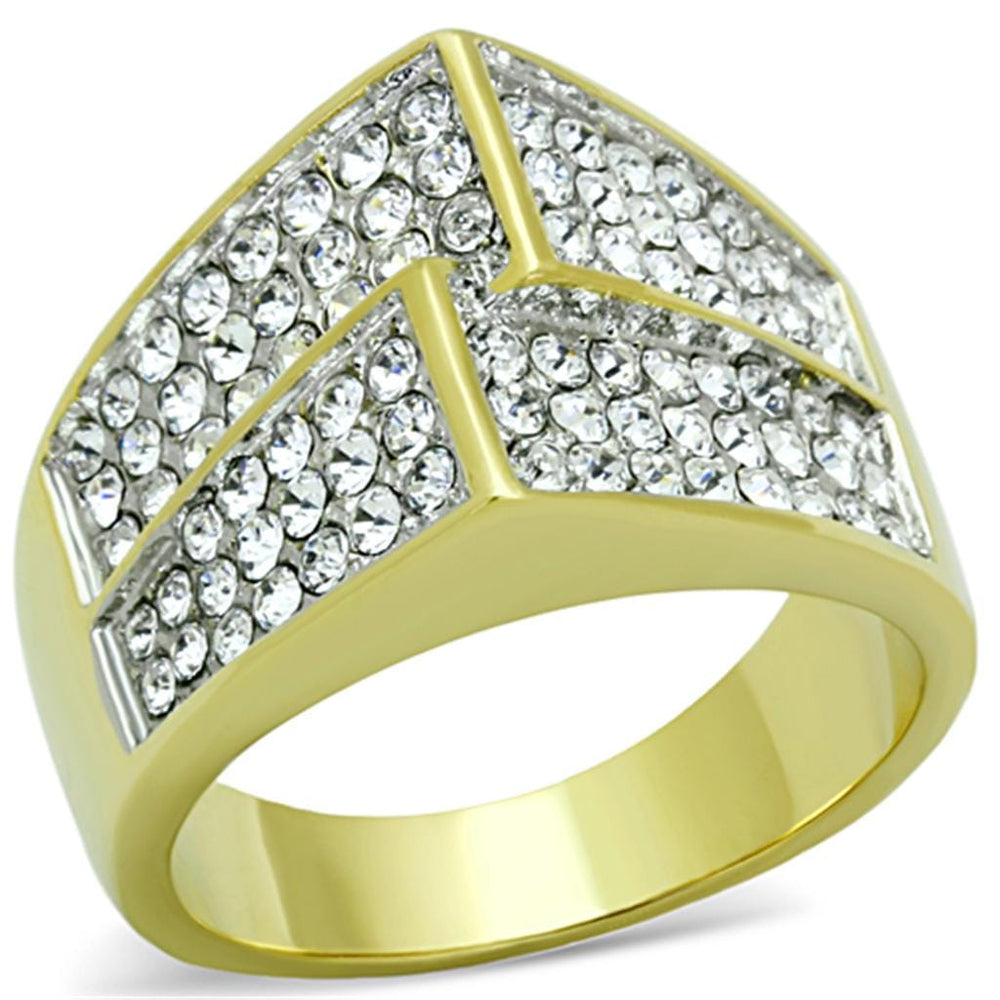 TK1550 - Two-Tone IP Gold (Ion Plating) Stainless Steel Ring with Top Grade Crystal  in Clear - Alamode