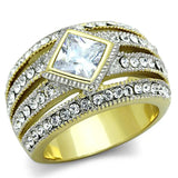 TK1551 - Two-Tone IP Gold (Ion Plating) Stainless Steel Ring with AAA Grade CZ  in Clear - Alamode