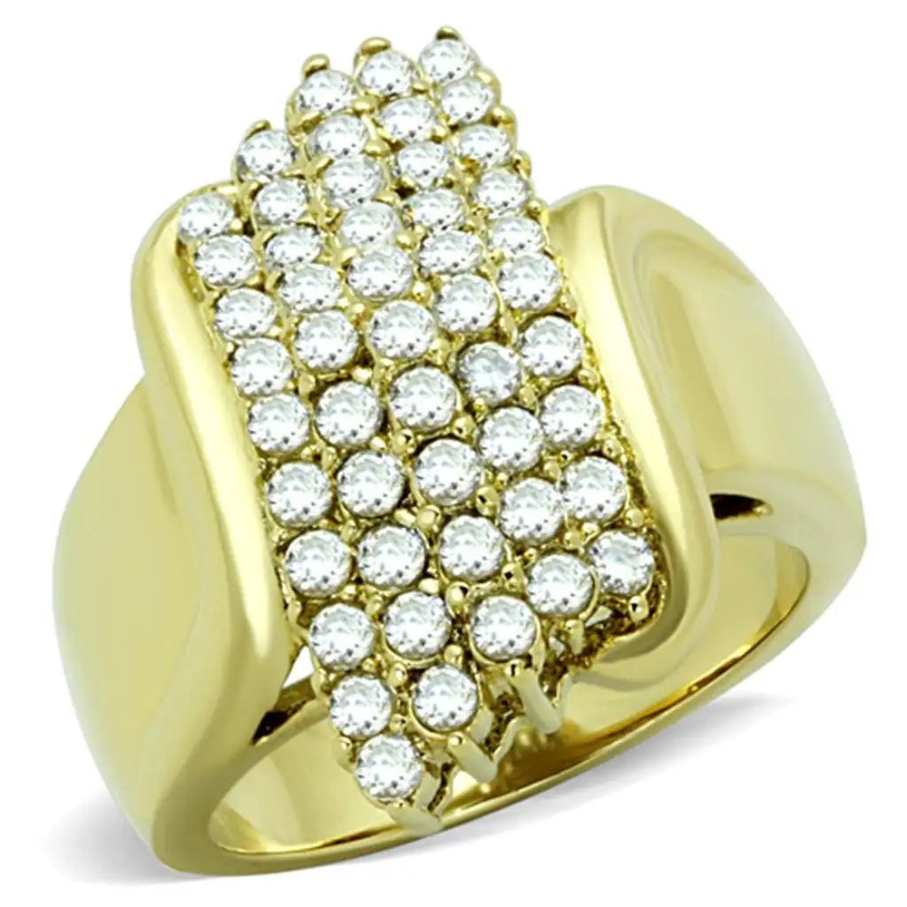 TK1554 - IP Gold(Ion Plating) Stainless Steel Ring with AAA Grade CZ  in Clear - Alamode