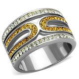 TK1555 - Two-Tone IP Gold (Ion Plating) Stainless Steel Ring with Top Grade Crystal  in Topaz - Alamode