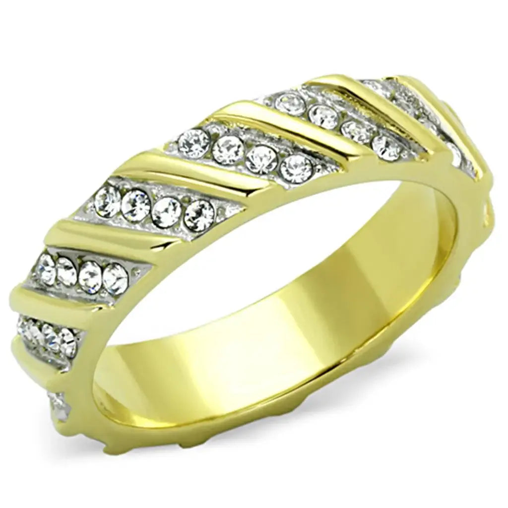 TK1557 - Two-Tone IP Gold (Ion Plating) Stainless Steel Ring with Top Grade Crystal in Clear - Alamode - Flyclothing LLC