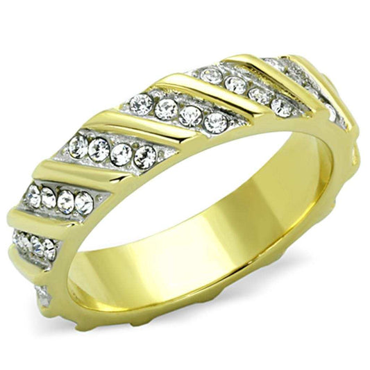 TK1557 - Two-Tone IP Gold (Ion Plating) Stainless Steel Ring with Top Grade Crystal in Clear - Alamode - Flyclothing LLC