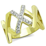 TK1560 - Two-Tone IP Gold (Ion Plating) Stainless Steel Ring with Top Grade Crystal  in Clear - Alamode