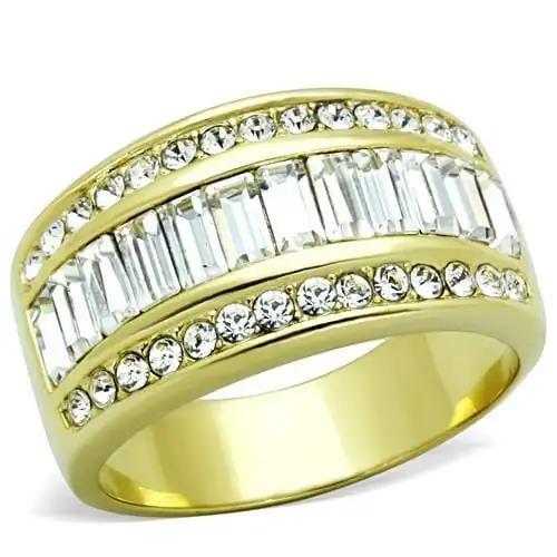 TK1561 - IP Gold(Ion Plating) Stainless Steel Ring with Top Grade Crystal  in Clear - Alamode