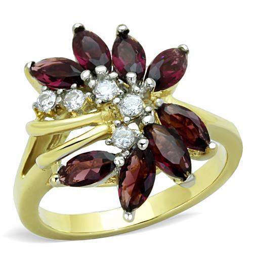 TK1565 - Two-Tone IP Gold (Ion Plating) Stainless Steel Ring with Synthetic Synthetic Glass in Amethyst - Alamode - Flyclothing LLC