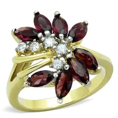 TK1565 - Two-Tone IP Gold (Ion Plating) Stainless Steel Ring with Synthetic Synthetic Glass in Amethyst - Alamode