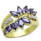 TK1568 - Two-Tone IP Gold (Ion Plating) Stainless Steel Ring with AAA Grade CZ  in Amethyst - Alamode