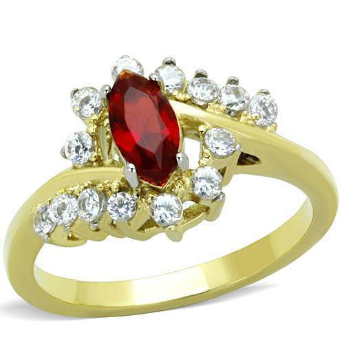 TK1569 - Two-Tone IP Gold (Ion Plating) Stainless Steel Ring with Synthetic Synthetic Glass in Siam - Alamode