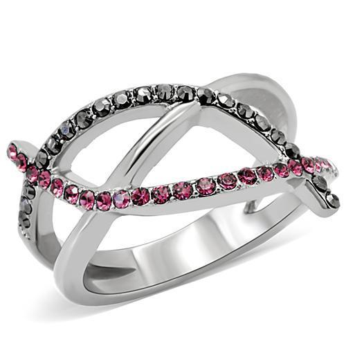 TK156 - High polished (no plating) Stainless Steel Ring with Top Grade Crystal  in Multi Color - Alamode