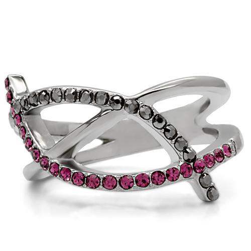 TK156 - High polished (no plating) Stainless Steel Ring with Top Grade Crystal in Multi Color - Alamode - Flyclothing LLC
