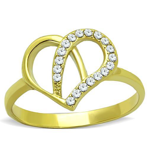 TK1586 - IP Gold(Ion Plating) Stainless Steel Ring with AAA Grade CZ  in Clear - Alamode