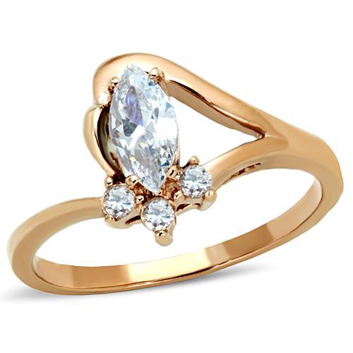 TK1590 - IP Rose Gold(Ion Plating) Stainless Steel Ring with AAA Grade CZ  in Clear - Alamode