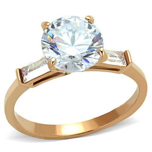 TK1595 - IP Rose Gold(Ion Plating) Stainless Steel Ring with AAA Grade CZ in Clear - Alamode - Flyclothing LLC