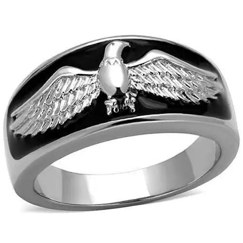 TK1597 - High polished (no plating) Stainless Steel Ring with Epoxy  in Jet - Alamode