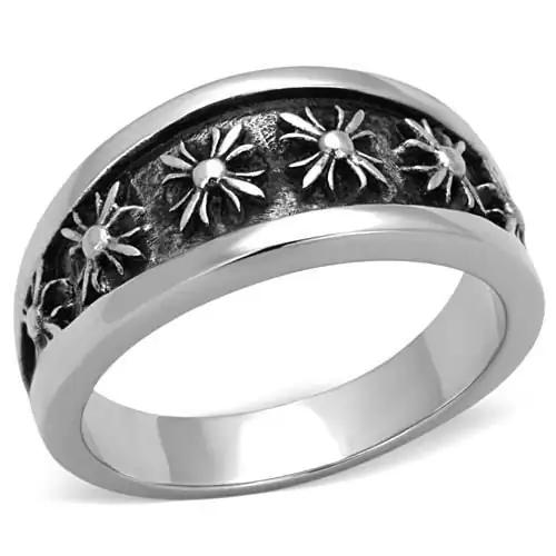 TK1603 - High polished (no plating) Stainless Steel Ring with Epoxy  in Jet - Alamode